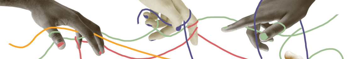 Imatge de diverses mans amb fils de colors interconnectant-les